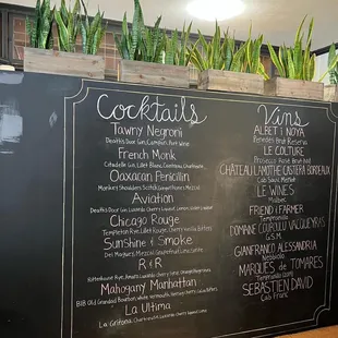 Specialty cocktail menu