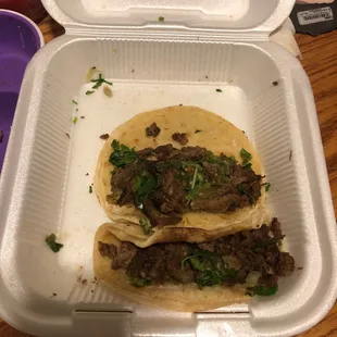 Carne Asada Tacos with cilantro and green salsa!