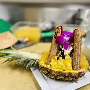 The la pina split/ with churros yummy.