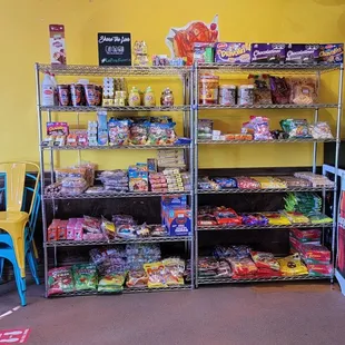 Candy and snack selection.