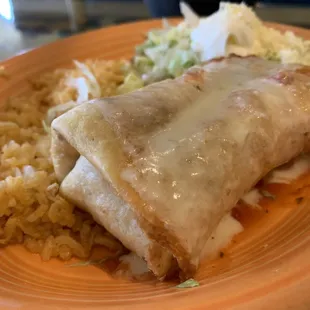 Chicken Chimichanga. Very hot and fresh but needed more red sauce and cheese sauce.
