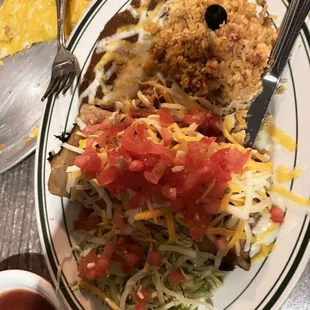 Machaca Chimichanga with beans and rice