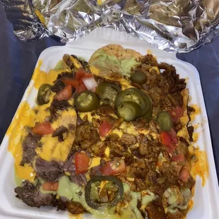 Nachos w/ Machaca &amp; Pastor (I got extra nacho cheese too) 12/10