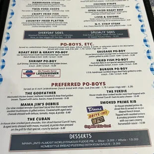 the menu of the la pines