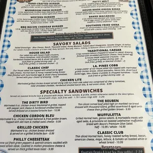 the menu of the restaurant