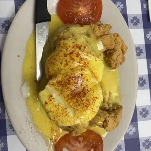 The soft shell Benedict. Eggs Benedict with a Cajun flare topped with a fried soft shell crab.