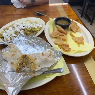Lunch Time!   Breakfast Burrito &amp; Chilaquiles   Chips &amp; Salsa