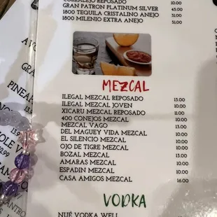 Mezcal options rare to see in a menu