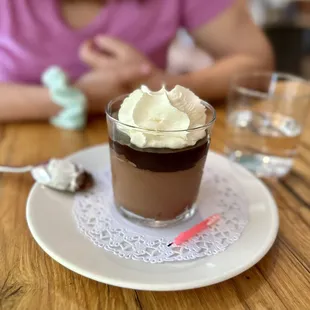 a chocolate dessert with whipped cream