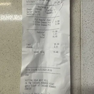 La Pizza receipt tonight .