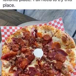 Large meat pizza