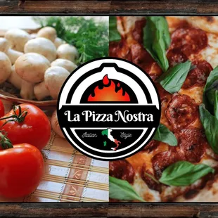 a pizza with tomatoes and mushrooms