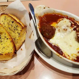 Mushroom ravioli and meatballs.