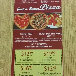 menu, pizza