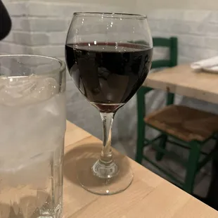 a glass of wine on a table