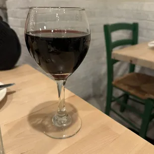 a glass of red wine