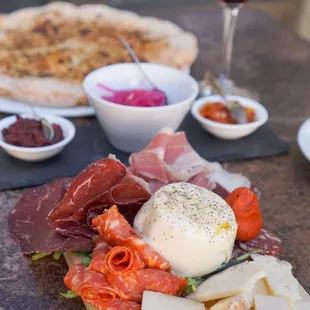 Charcuterie &amp; cheese board for 1-2. Comes with the focaccia, so much food!