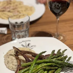 Lamb chops with truffle mashed potatoes and asparagus. Amazing!