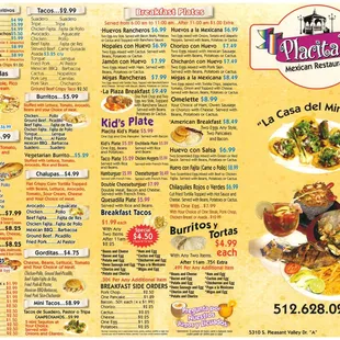 First page of the menu