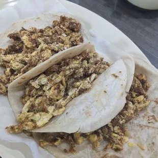 Chorizo and egg on flour