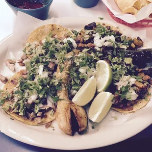 &quot;Mini&quot; tacos plate - not so mini. Really good, esp. the pastor.