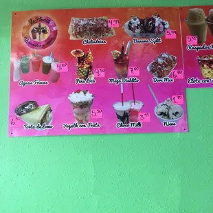 Menu as of July 2019