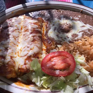 Chicken enchilada plate $8.00 it was okay red sauce hint of spice. Family came to try the menudo.