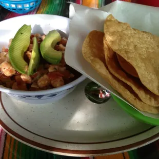 Ceviche plate with tostadas