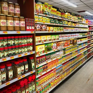 shelves of spices and condiments