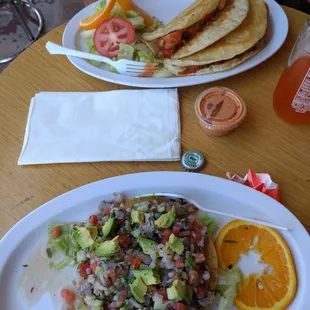 Shrimp tacos (top) shrimp ceviche (bottom) Loved them!