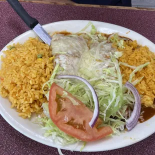 Beef Enchiladas with Chipotle Sauce, double rice