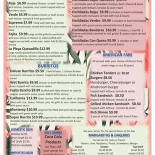 the menu of the restaurant