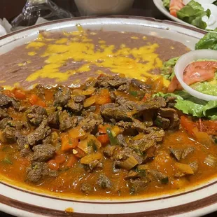 Carne a la Mexicana, I order with double beans, no rice.