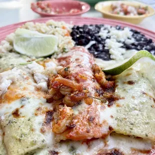 Tres Enchiladas - 1 crawfish, 1 shrimp, 1 crab.