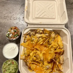 nachos in a styrofoam container