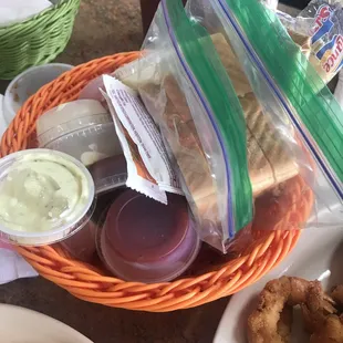 Condiments with the seafood plates