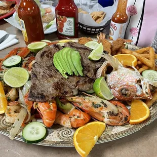 a large platter of food