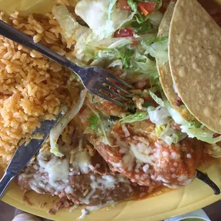 I could barely finish this giant combo. Crunchy taco, beans, rice and chille relleno. Easily two meals minimum