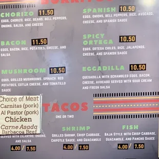 Egg burritos menu