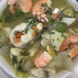 Shrimp and fish caldo (soup)