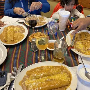 a family eating mexican food at a restaurant