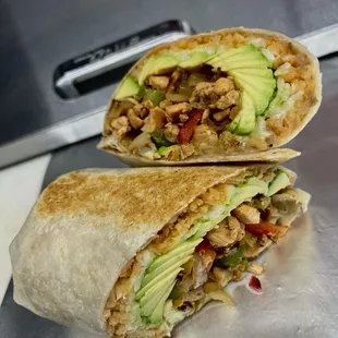a burrito cut in half