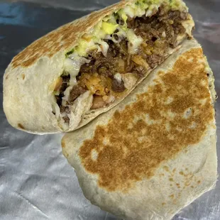 a burrito cut in half
