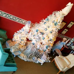 Lobby seating area at Christmas