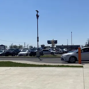 a parking lot full of cars