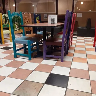 ows colorful chairs and tables