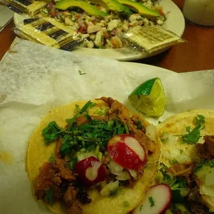 Tacos and ceviche.