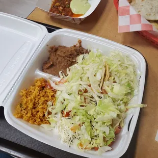 3 taco platter, with rice and beans