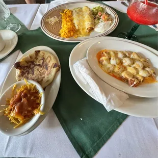 Pork and Cheese Pupusa, Chorizo con Queso, 3. Chicken and Cheese Enchiladas Combination