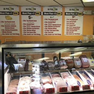 a display case of meat